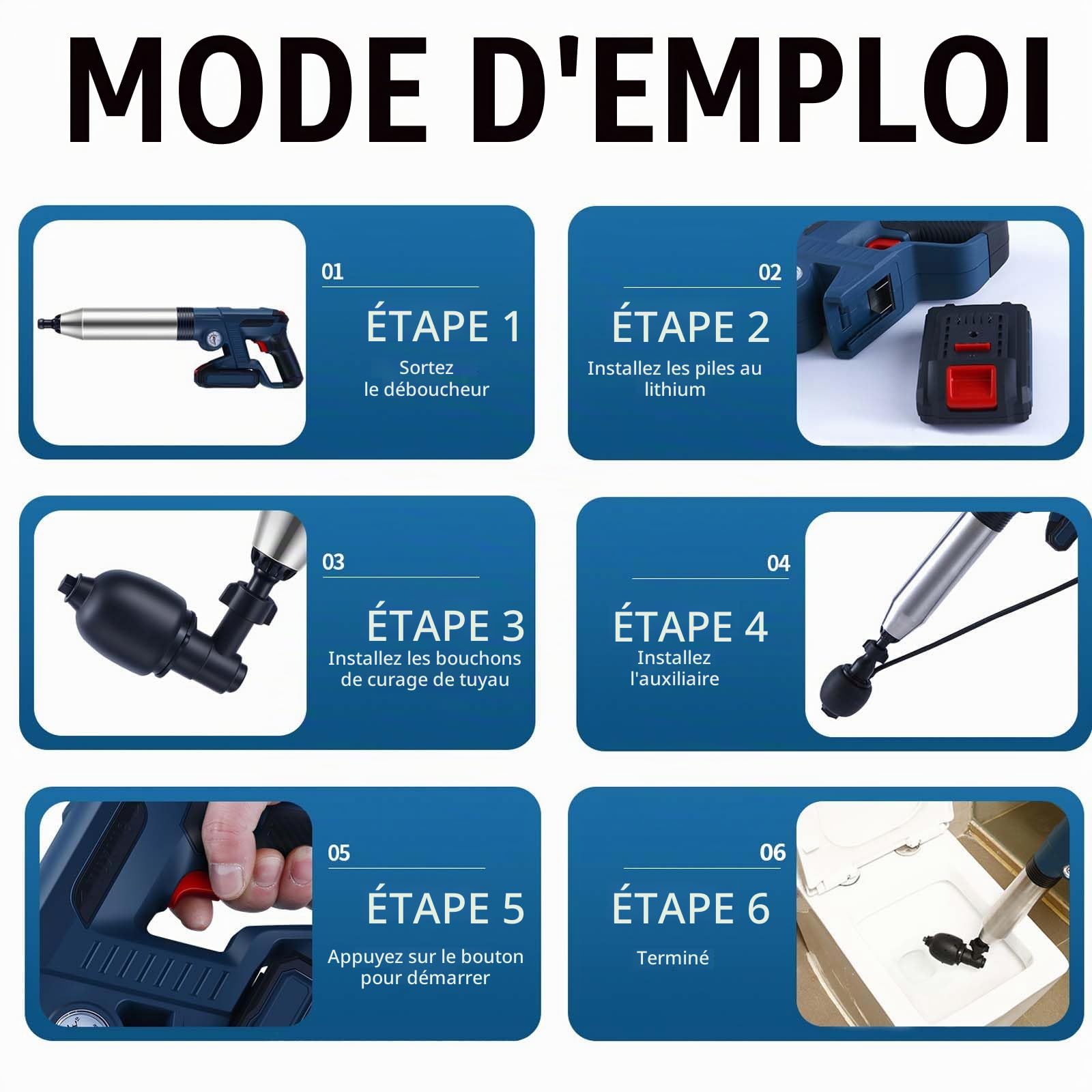 Aisny Deboucheur WC Électrique, Déboucheur à Pompe Deboucheur Canalisation Professionnel avec Indicateur de Pression d'air et 4 Adaptateurs en Caoutchouc pour Salle de Bain Cuisine Toilettes