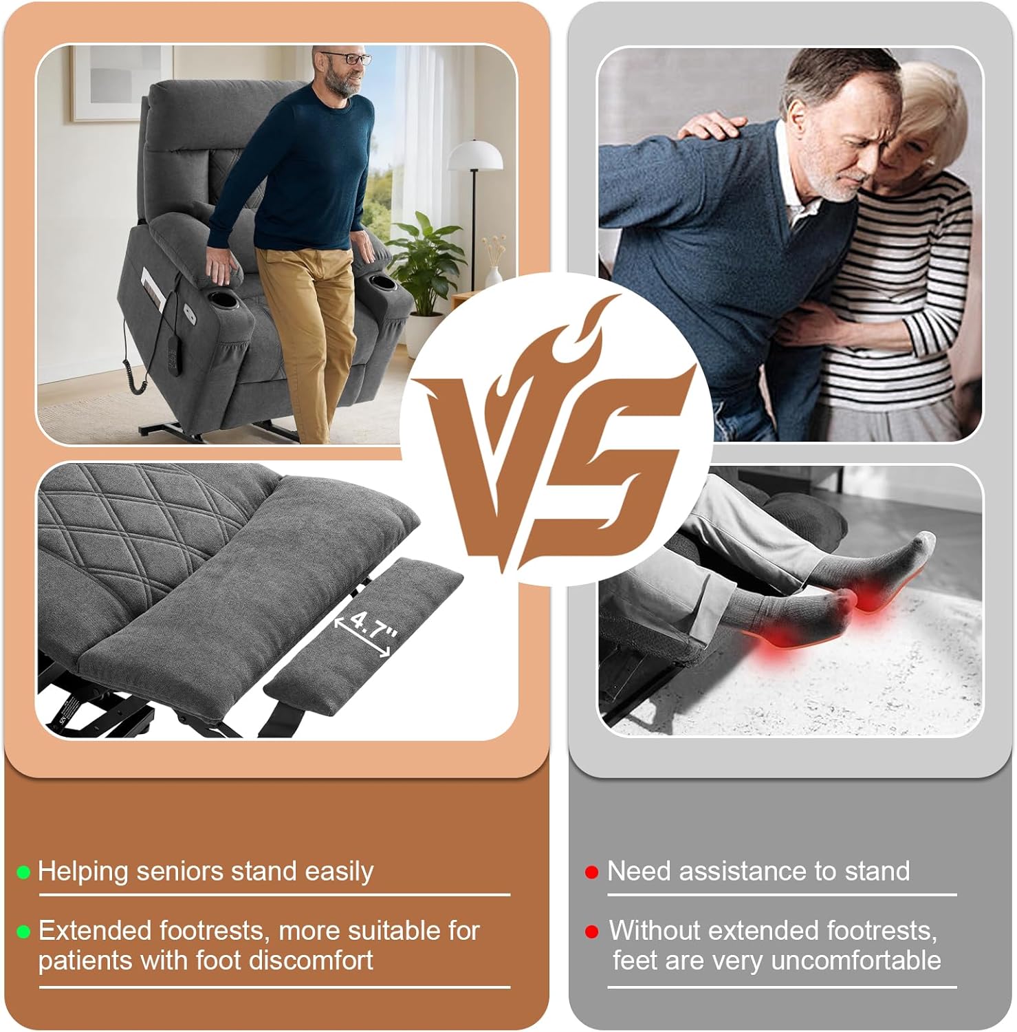 BEDHOURS Tri-Motor Power Lift Recliner Chair for Elderly, Zero Gravity Infinite Position Lay Flat Lift Chair w/Adjustable Headrest & Lumbar, Vibration Massage & Heat, Cup Holders, Grey