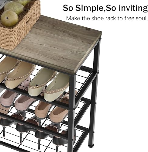 Miniatura 5 de Zapatero de metal de 4 niveles con parte superior de madera, organizador de zapatos duradero y que ahorra espacio, organizador de zapatos