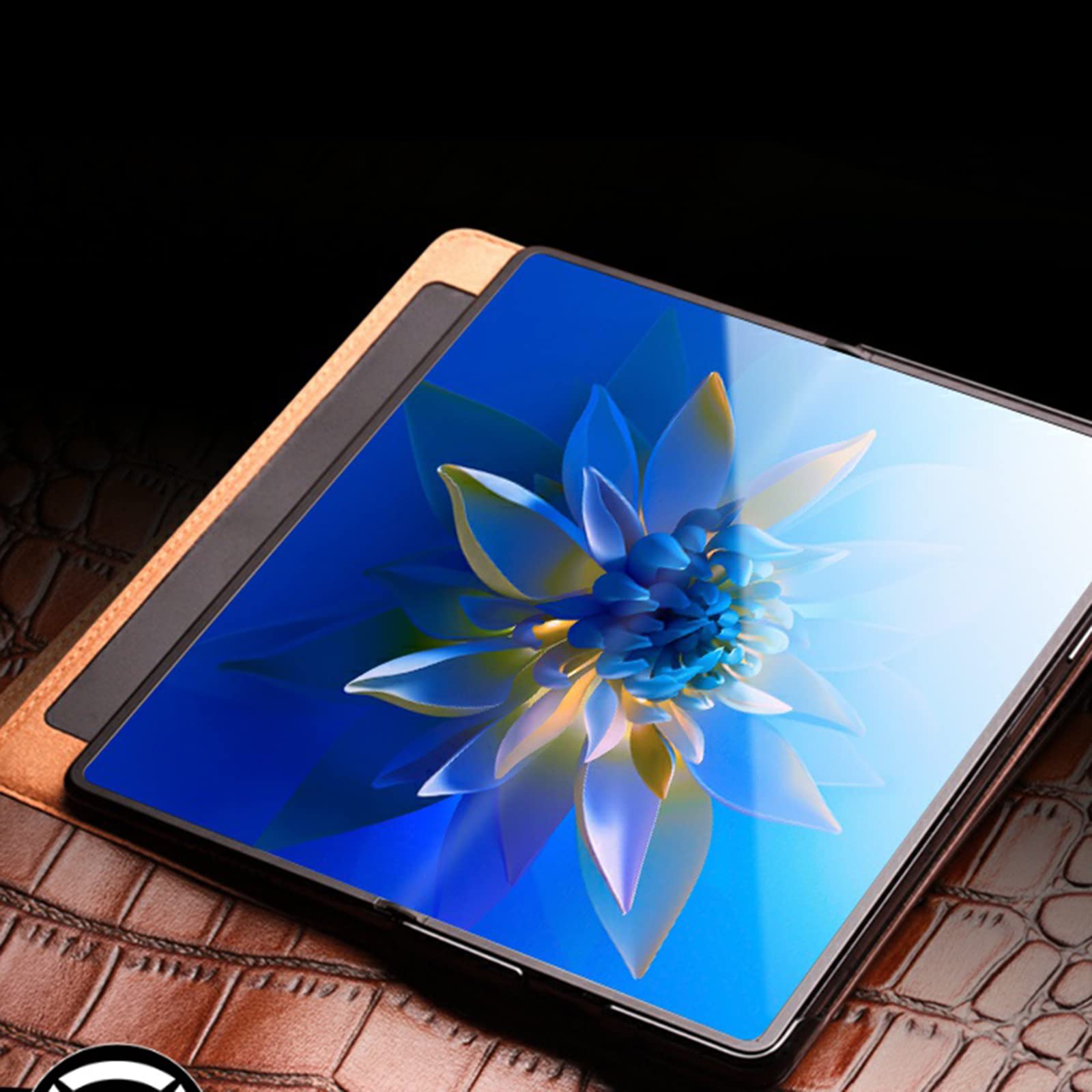Etui kompatybilne z Huawei Mate X2, prawdziwa skóra pokrowiec z klapką przezroczysty widok okno podpórka inteligentny sen/budzenie magnetyczne zamknięcie, skórzane etui do Huawei Mate X2, czarne