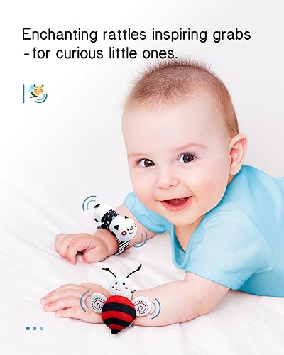 Miniatura 3 de Infinno Juego de calcetines y pulseras de sonajero para bebés de alto contraste, regalo ideal para recién nacidos de 0 a 12 meses, juguetes