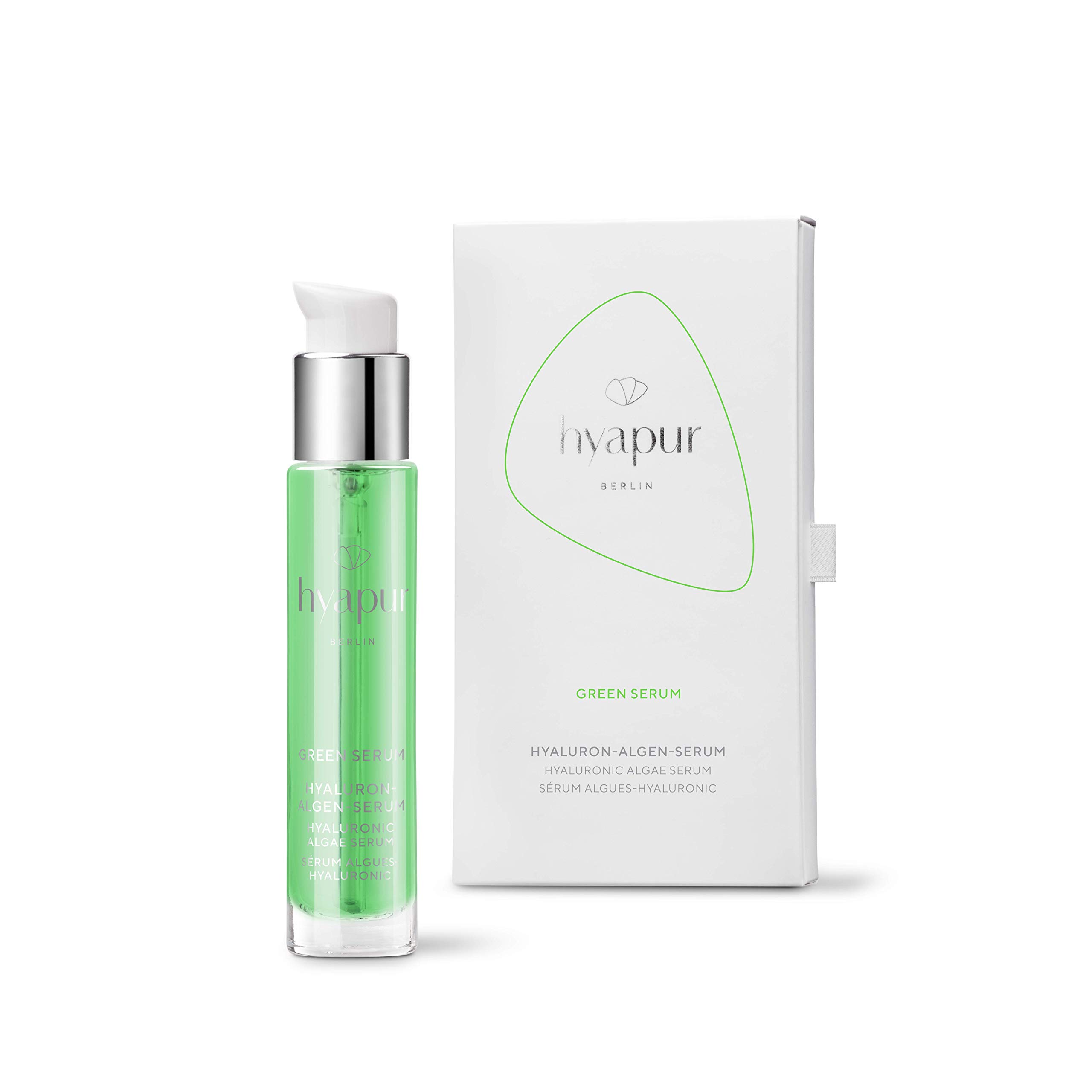hyapur ® - GREEN Serum 15ml, für einen ebenen Teint und wache Augen, mit Hyaluronsäure und Algenextrakten für Gesicht, Hals und Dekolleté - aus der Hyaluron Algen Serie