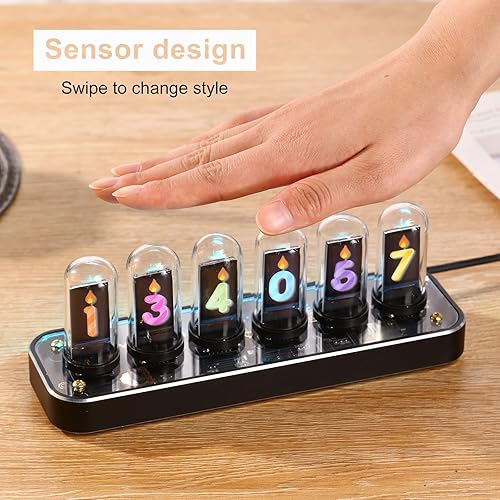 Miniatura 3 de Reloj Nixie, reloj de tubo de brillo de imitación, reloj IPS, base de aleación de aluminio, soporte de carga de imágenes personalizadas, interruptor