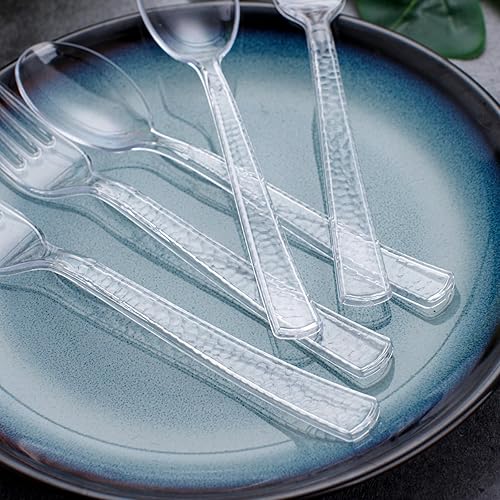 Miniatura 2 de KIRE Juego de 400 tenedores y cucharas de plástico transparente desechables, cubiertos de plástico, cucharas y tenedores transparentes, 200