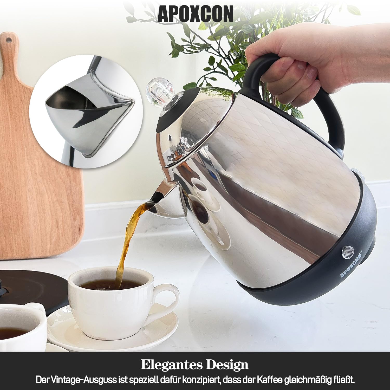 APOXCON Percolateur électrique en acier inoxydable - Fonction maintien au chaud, bec verseur anti-gouttes et interrupteur (10 tasses)
