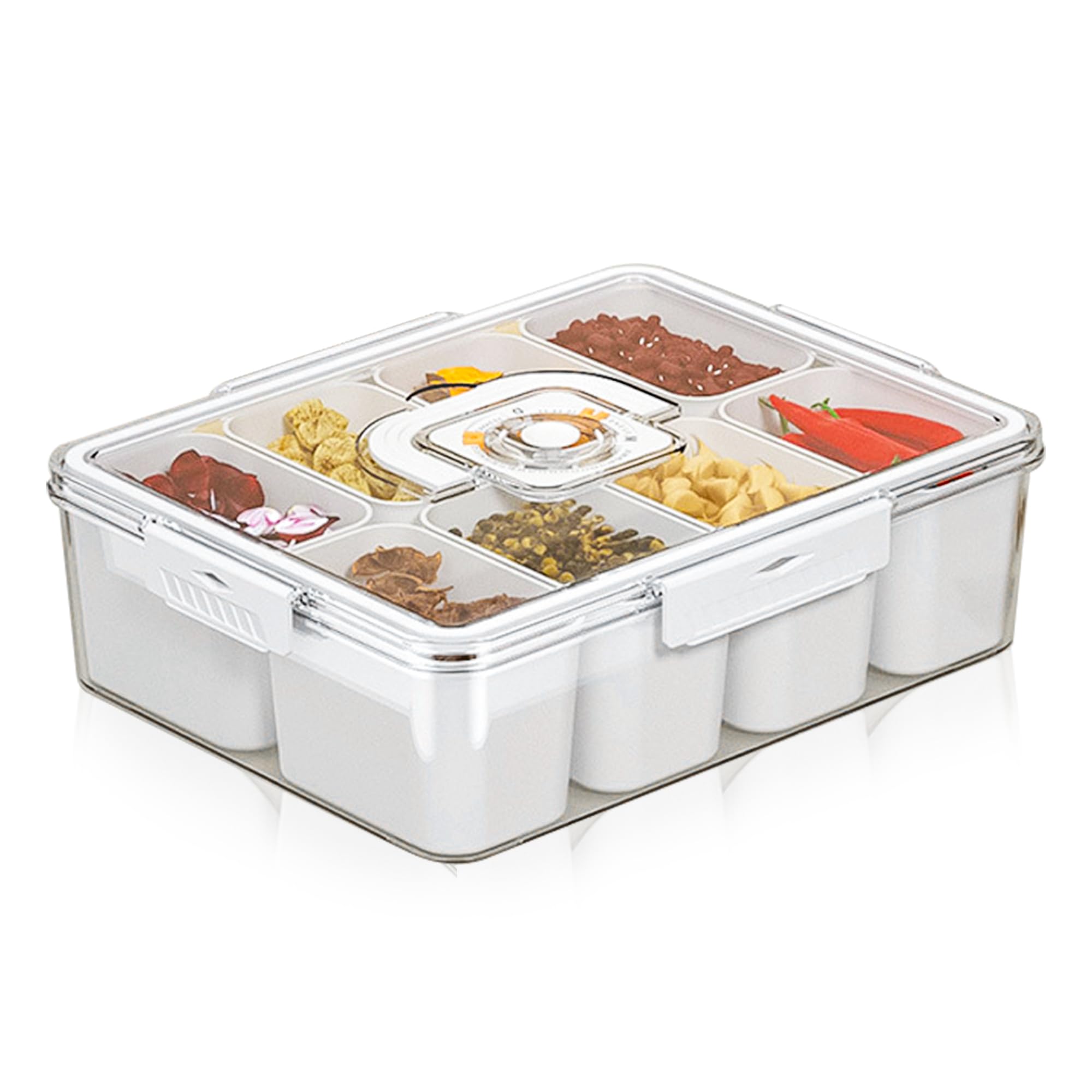 Velicber - Boîte à Collation Compartimentée 2 Pièces (8 + 16 Cases) | Plateau Repas Avec Couvercle Et Poignée, Idéal Pour Snacks, Fruits, Noix