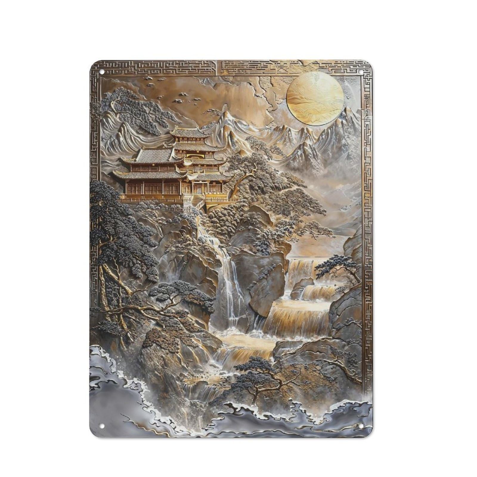 Golden Japanese Zen Haven Metal Wall Plaque for Seasonal Kitchen, Dining Room Or Entrance, Christmas Gift for Friends And Family, 40x30cm