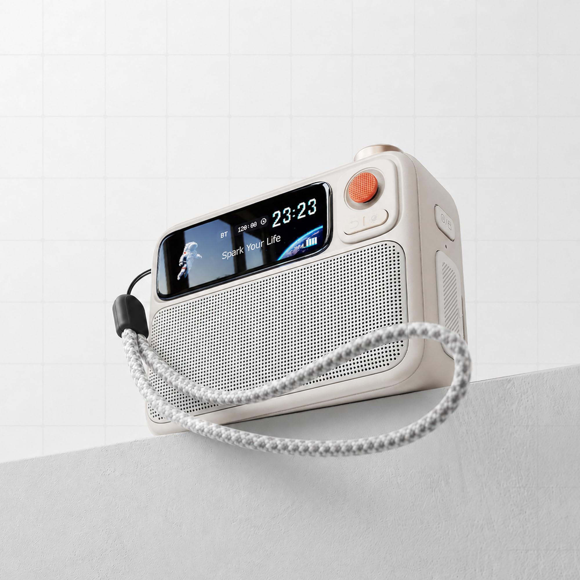 Divoom FlowToo Bluetooth Lautsprecher mit Pixel Display, Individuelle Zifferblätter & Musikvisualisierung, Wecker, Timer und Tragbarer Lautsprecher für Schreibtisch, Home Office und Schlafzimmer, Weiß