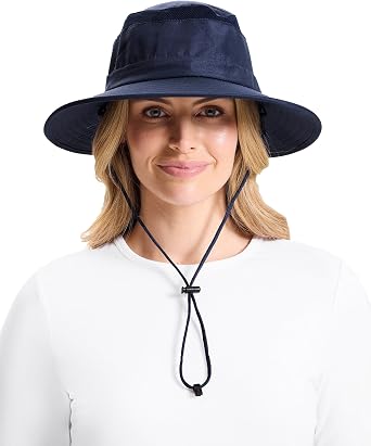 Solbari Everyday Broad Brim Sun Hat with Pocket UPF50+ Uv Protection, Sun Protective Hat for Women Navy Small