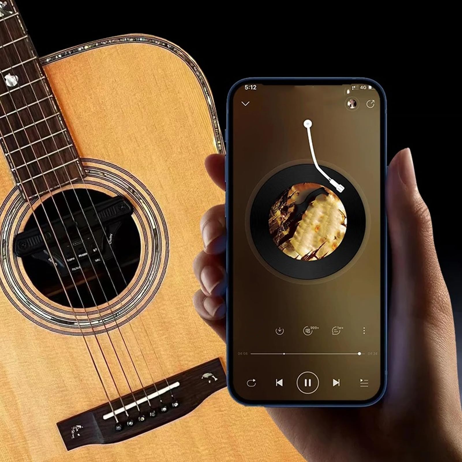 Walfront Wireless Akustischer Gitarren-Tippup Wiederaufladbar Eingebaute Bluetooths-Mikrofon für Akustikgitarren-Soundhole-Tonabnehmer Aktive Vibration