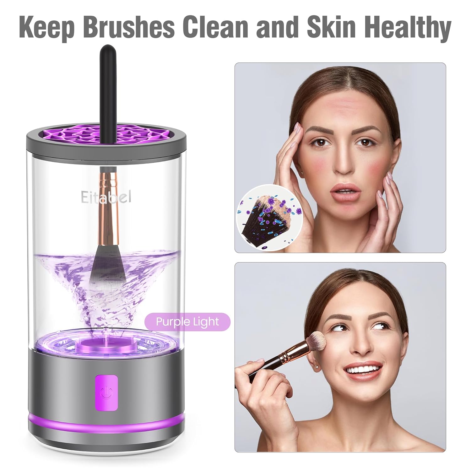 Makeup Brush Cleaner machine, 2 in 1 Makeup Brush Cleanser & Washer, 7000 RPM High-Speed Deep Cleaning, Portable Automatic Cosmetic Brush Cleaner for Foundation Brush Sponge, Purple - Image 4