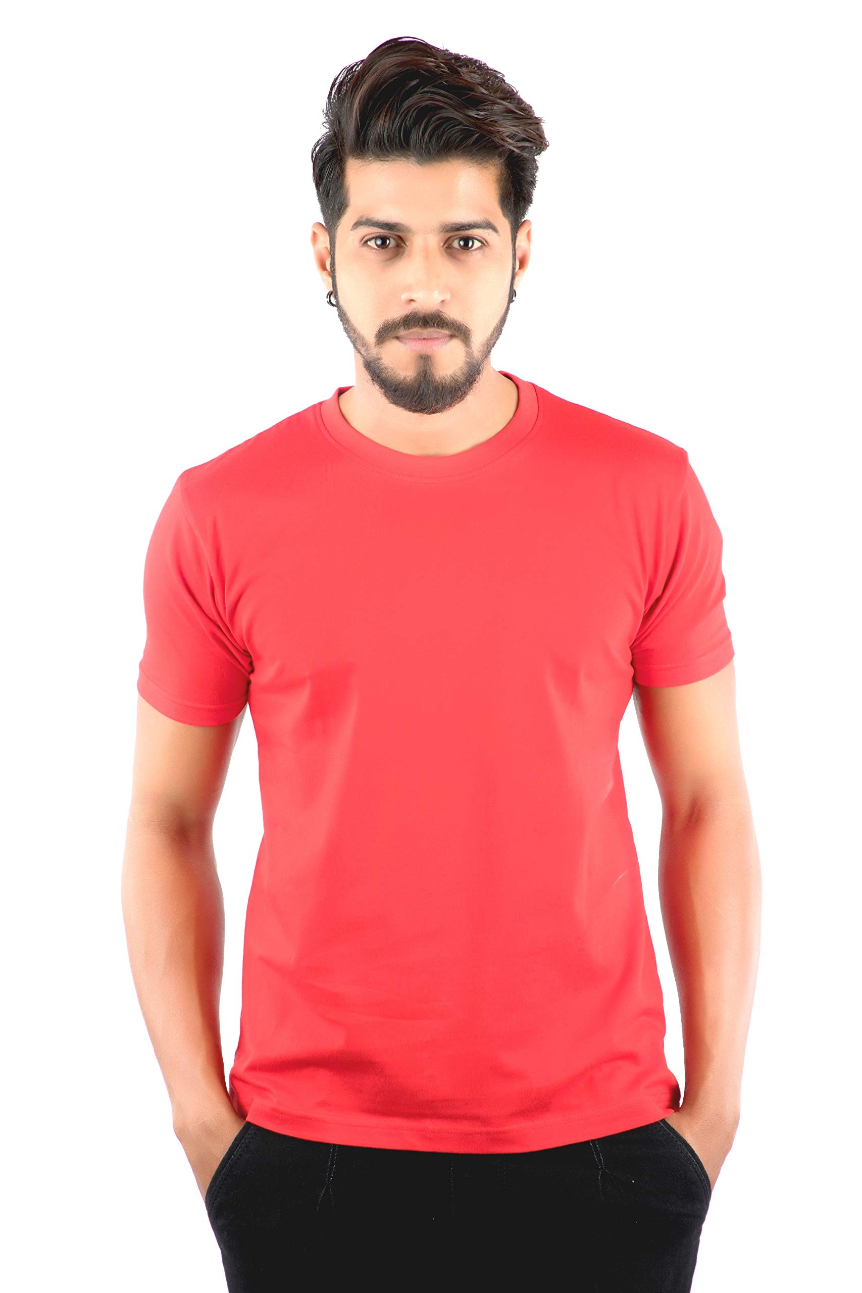 IAD Stylez Men's Regular Fit T-Shirt (IAD-MEN-TS-PLN-RED-M_Red_Medium)