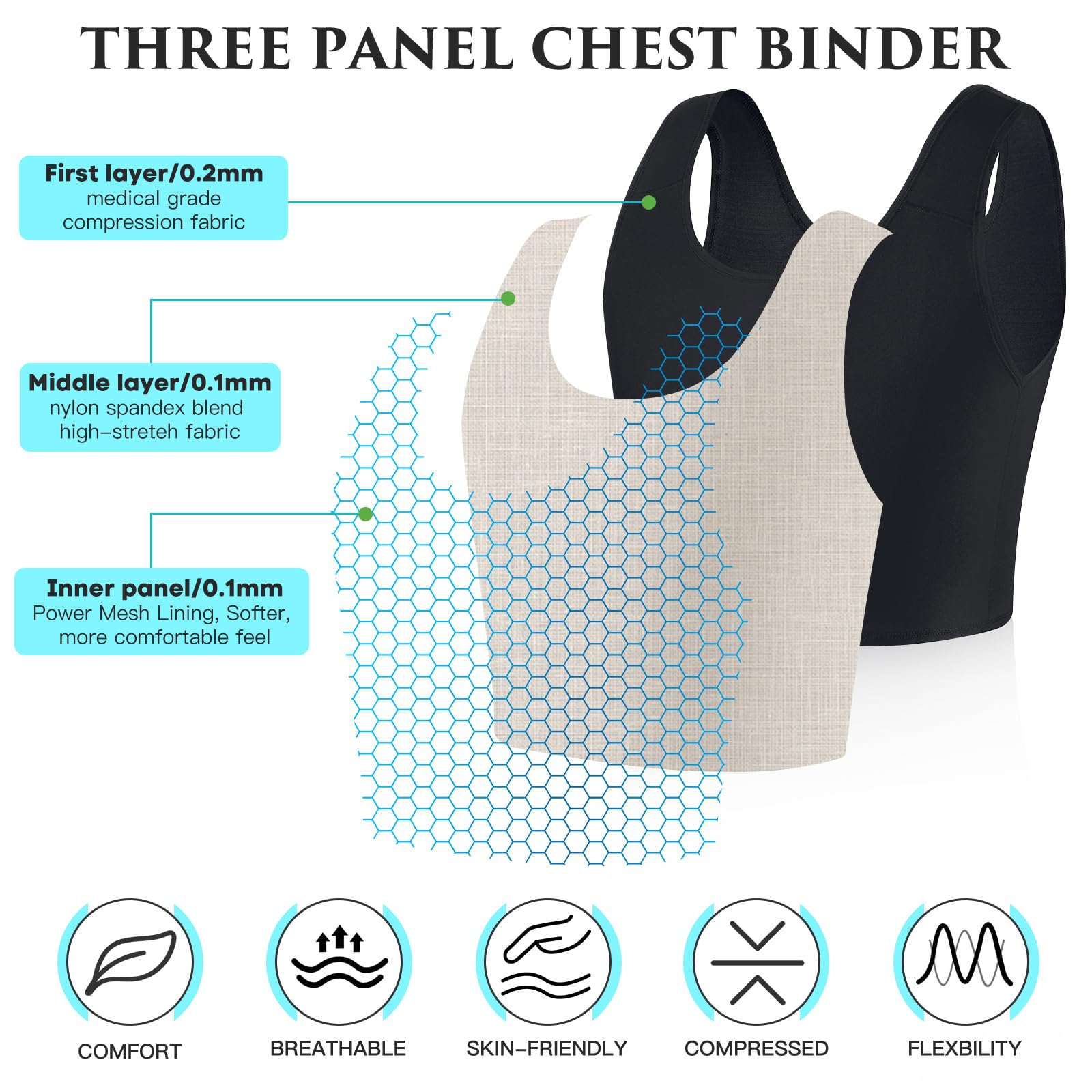 XUJI Demi Binder de poitrine Compression Transgender FTM Pullover Design Binder
