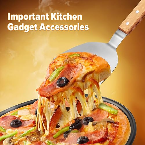 Miniatura 7 de Juego de espátulas de metal, espátulas de plancha para pescado, espátula de acero inoxidable con mango de madera, espátulas con bordes biselados