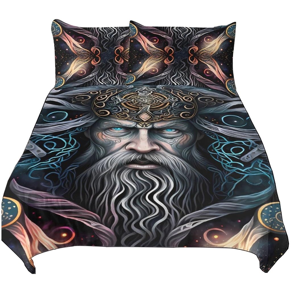 Parure de lit Viking Odin 3 pièces style vintage housse de couette 229x229cm