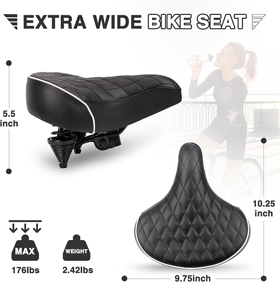 Beach Cruiser Bike Seat,Comfortable Extra Wide Suspension Bike Seat,Bike Seats for Heavy Riders,Electra Bike Seat Replacement for Men and Women.