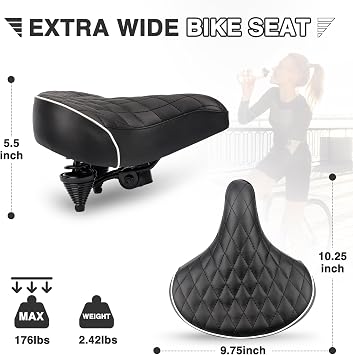 Beach Cruiser Bike Seat,Comfortable Extra Wide Suspension Bike Seat,Bike Seats for Heavy Riders,Electra Bike Seat Replacement for Men and Women.