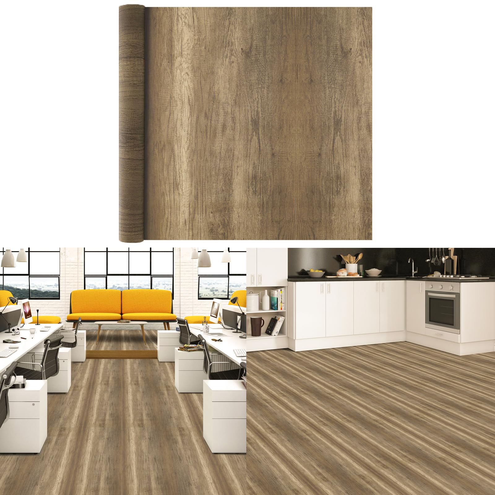 Warmiehomy Floor Tiles Roll Self Adhesive Vinyl Flooring,60cmX10m Peel and Stick Waterproof Flooring Tiles for Bedroom Living Room Kitchen Floor (Brown-Wood)