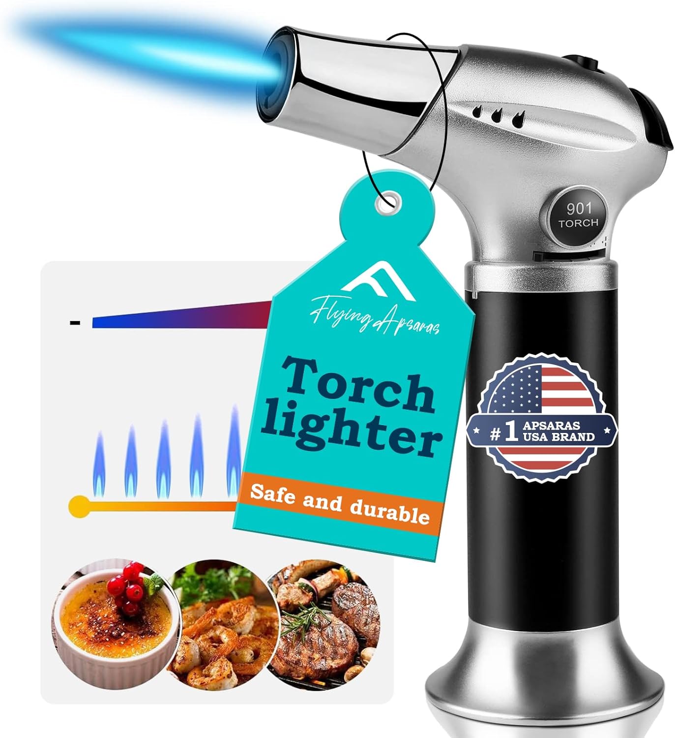 APSARAS USA Torch Lighter, Kitchen Torch for Cooking,Creme Brulee Torch with Lock Adjustable Flame for BBQ, Baking, Brulee Creme, Crafts (Butane Not Included) - Amazon product rated Grade C