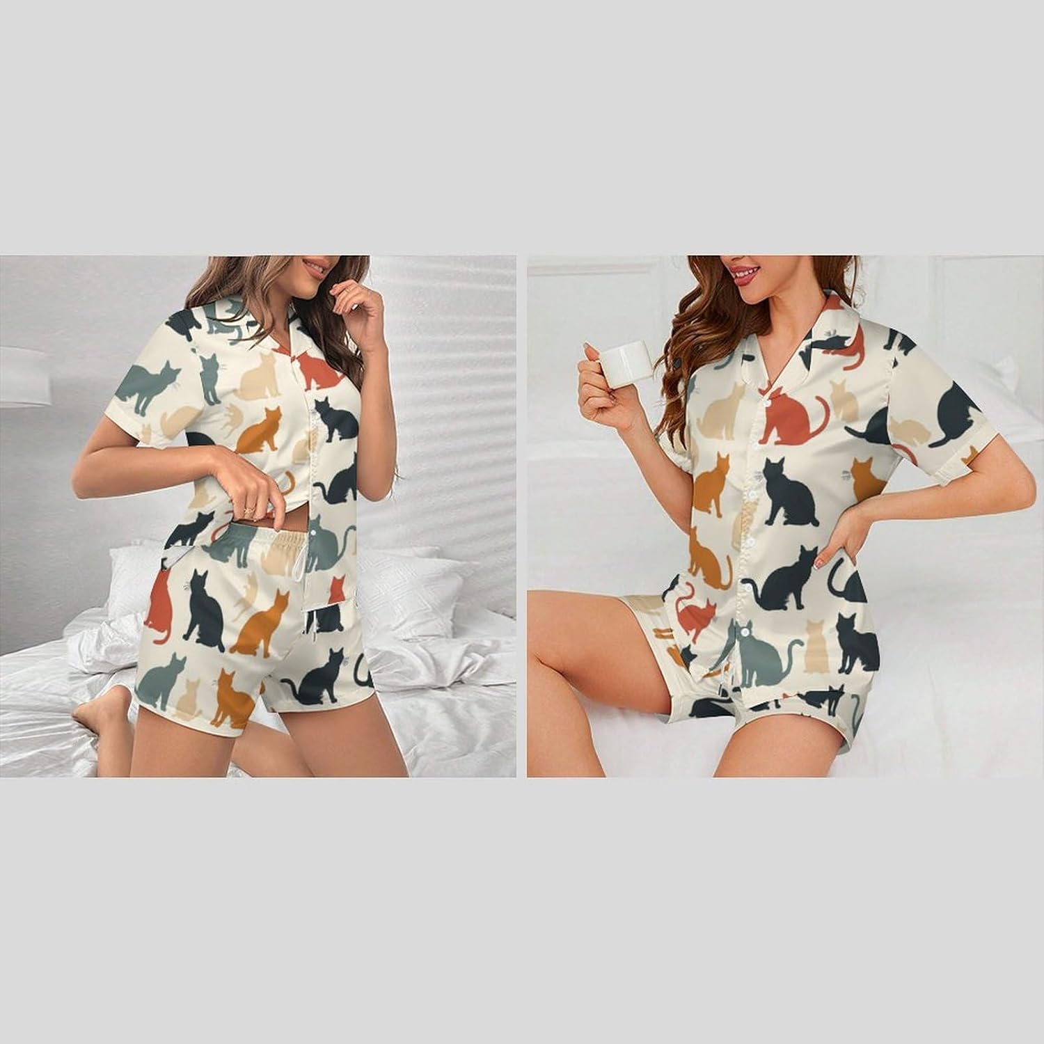 Delerain Womens Pajama Sets 2-Piece Short Sleeve Sleepwear Soft Satin Button Down Loungewear Pjs Shorts Set XS-5XL - Image 5