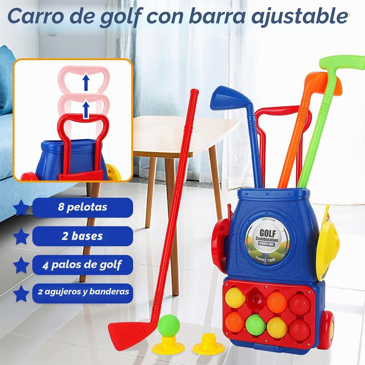 deAO Juego de Golf para Niños, Mini Golfista Plástico, con 4 Palos de Golf, 8 Pelota de Golf, Carro de Golf, Juguete Educativo Temprano Infantiles 3 4 5 6 años