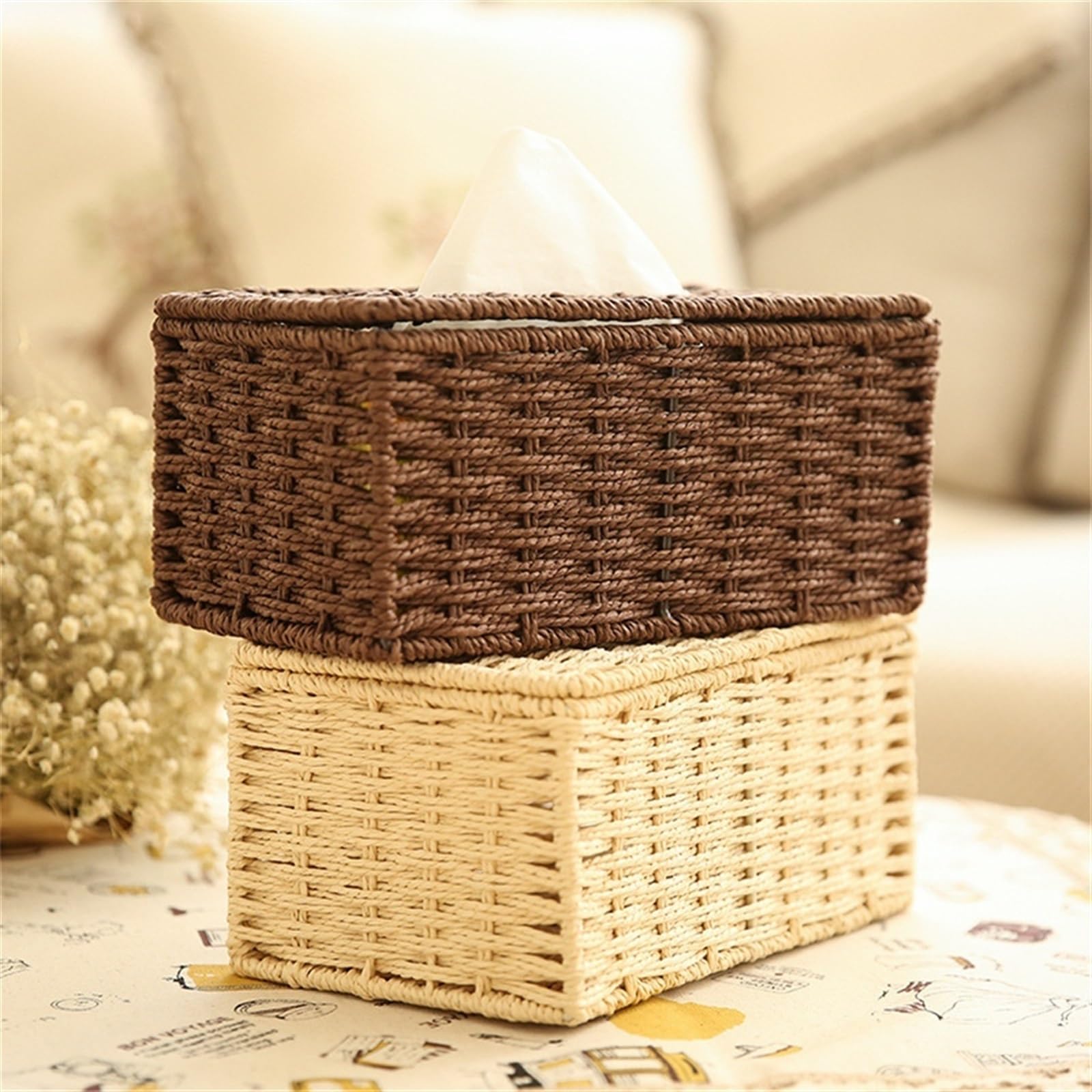 Kosmetiktücher Box Tissue Box Vintage Serviette Halter Fall Desktop Tissue Lagerung Box Container Abdeckung Hause Wohnzimmer Tisch Dekoration für Esszimmer Badezimmer Schlafzimmer(Brown 23x13x10.5cm)