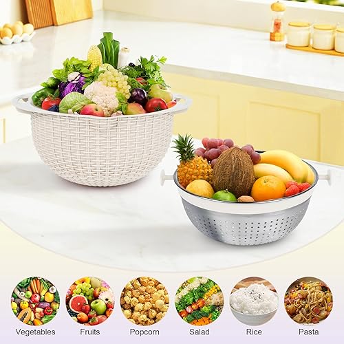 Miniatura 7 de Juego de colador 4-1 con tazón para mezclar, coladores y coladores de alimentos para cocina, colador de arroz para pasta, lavado de frutas y