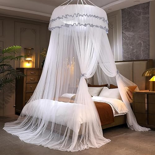 Vista 49 de Kertnic Toldo de cama con mosquitera para niñas, toldo de princesa, cortina de cama de malla fina transparente, toldos de cama para niños y adultos