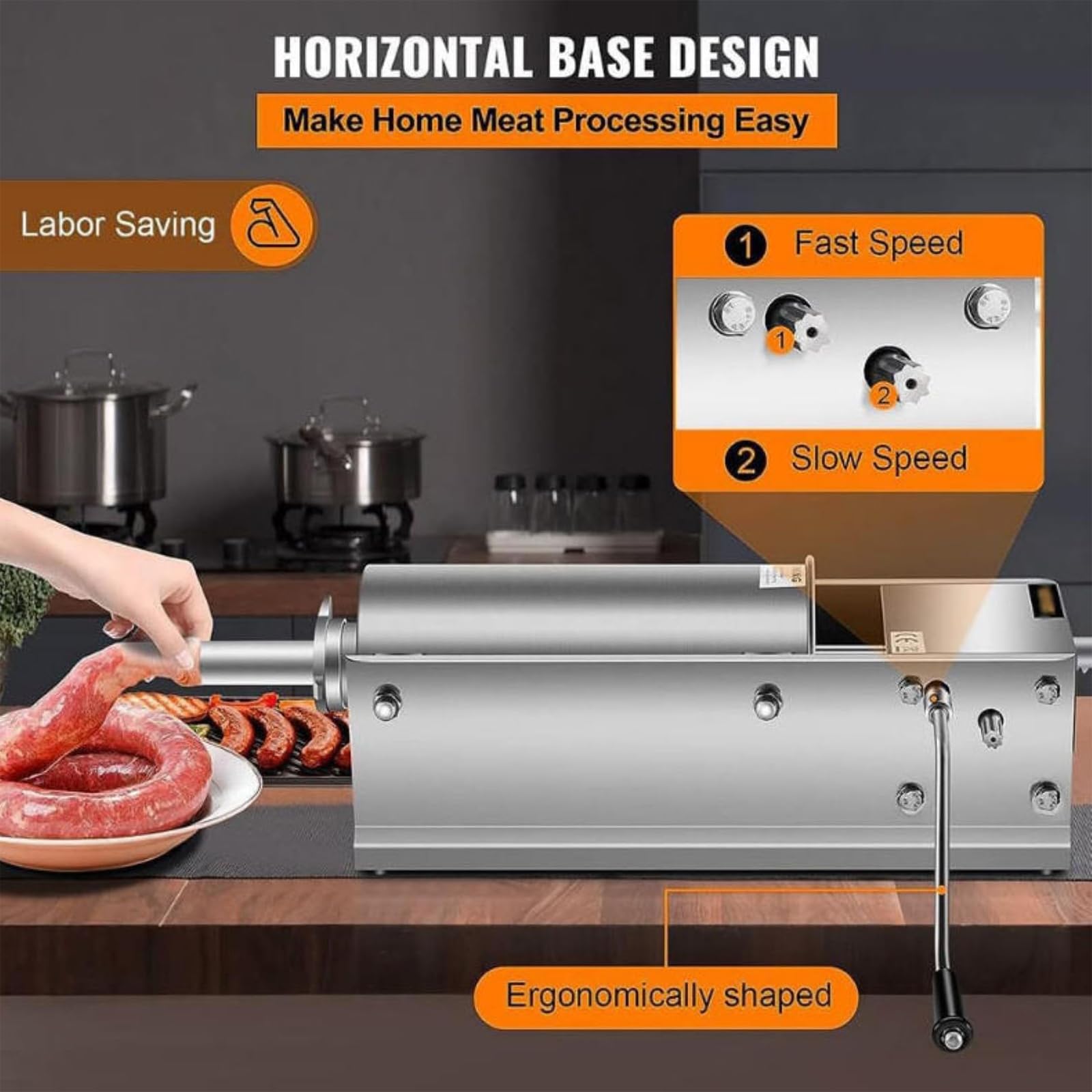 Wurstfüller - Edelstahl Manuelle Fleischfüllmaschine, Horizontales Design Mit 4 Füllrohren & Zweigangsteuerung Für Zu Hause, Feinkost & Gewerbliche Nutzung