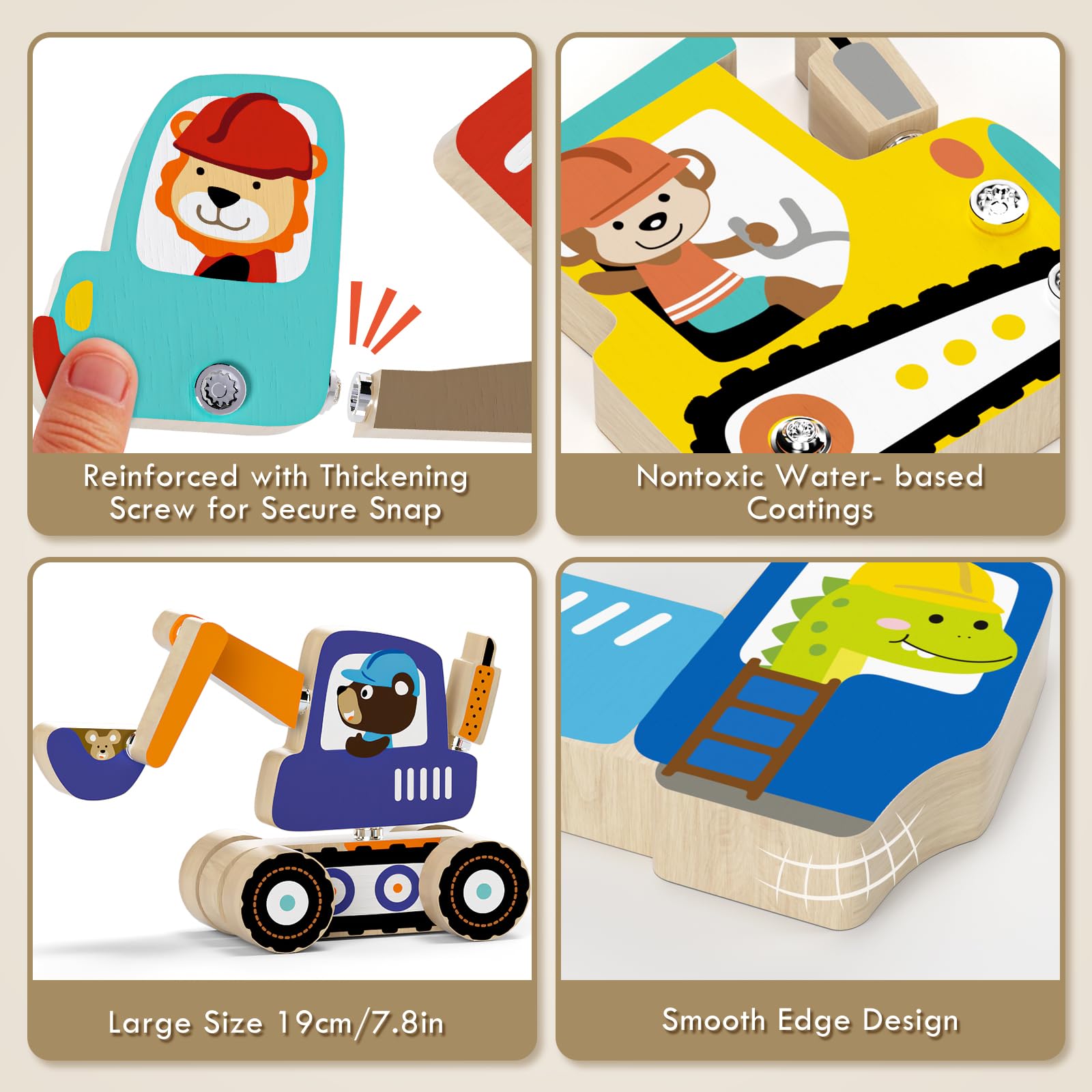 Lehoo Castle Montessori Toys for 3 Year Old, Take Apart Construction Truck STEM Toy for 3-4 3-5 4-5 Year Old Boys, Snap Together Wooden Educational Learning Building Toys Gift for Toddlers