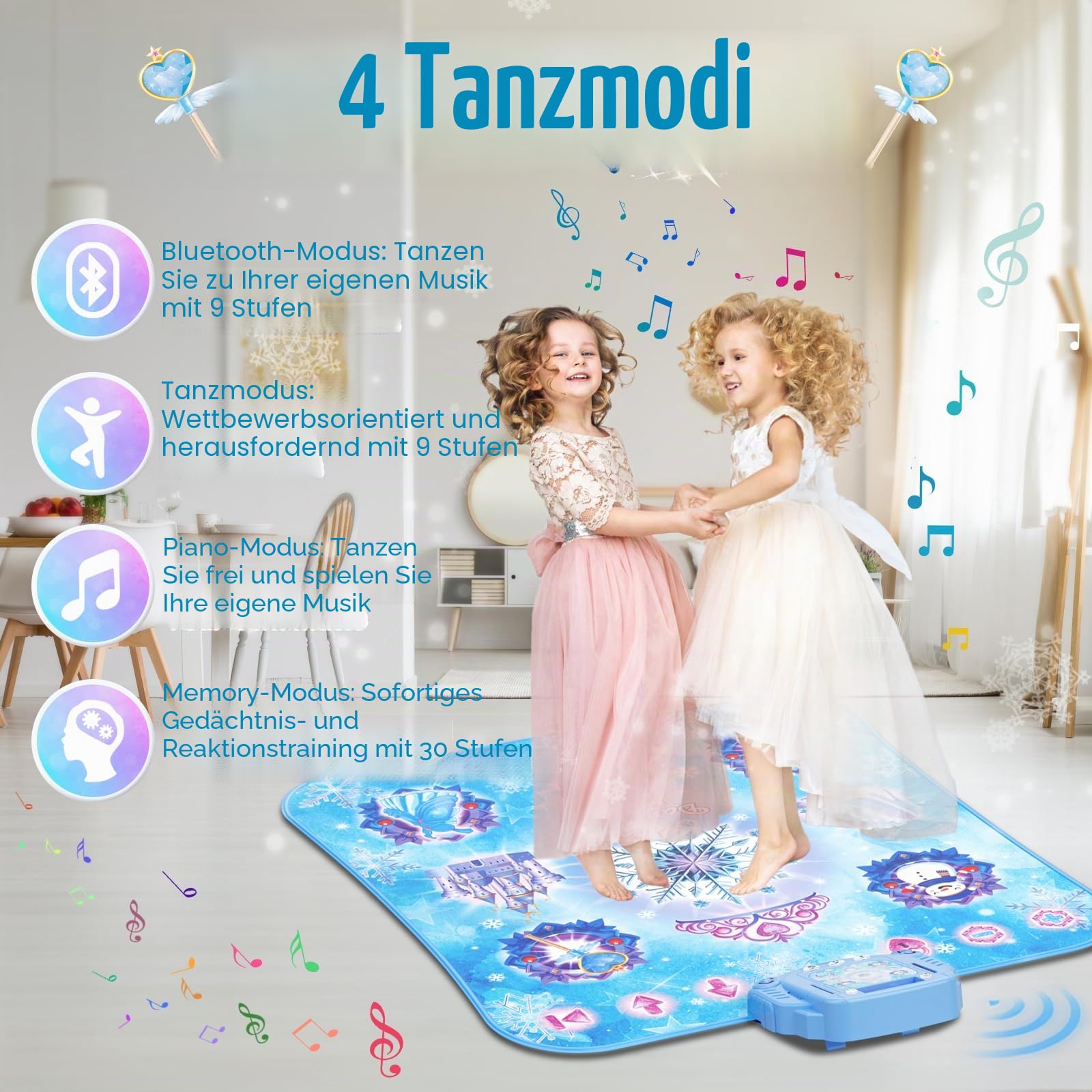 Tanzmatte Kinder Spielzeug Geschenke für Mädchen 3 4 5 6 7 8 9 Jahre, 2025 8 Tasten Tanzmatte mit Bluetooth, Fließendes Licht Kontrollsystem mit Ständern, Prinzessin Geschenk für 3-12 Jahre Mädchen