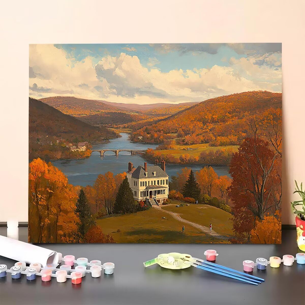 Herbst Dipingere con i Numeri Paesaggio Dipingere con i Numeri per Adulti Bambini Principianti, Fai da te Paint by Numbers Kit Artigianato Hobby Adulti, La Decora la Casa Regalo 90 x 120 cm JW-P