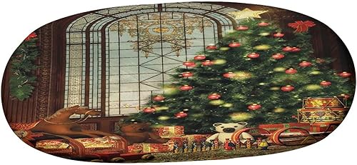 Miniatura 3 de XISUNYA Mantel ovalado ajustable de poliéster elástico para Navidad, mantel ajustable con estampado de árbol de Navidad, se adapta a mesas ovaladas