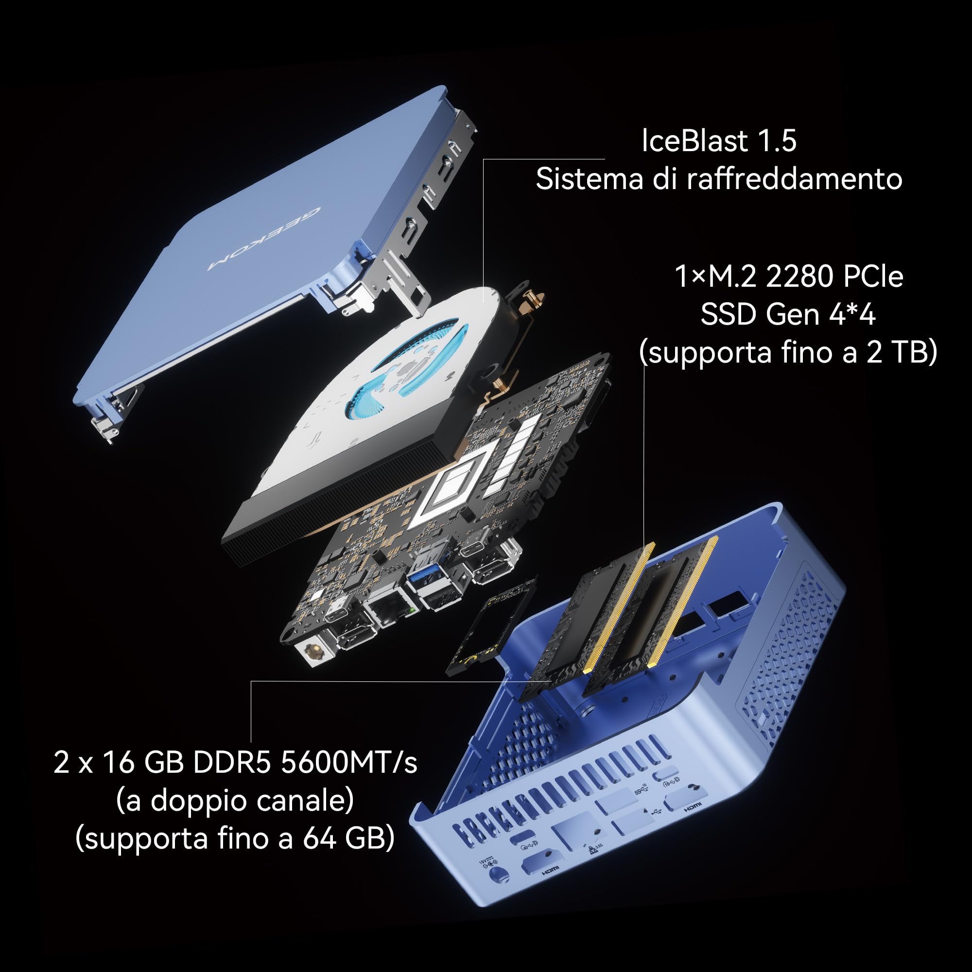 GEEKOM AX8 Pro AI Mini PC, AMD Ryzen 9 8945HS (8 núcleos, hasta 5.1 GHz), Mini Desktop Computer 32 GB DDR5, 2TB SSD, Windows 11 Pro, Radeon 780M, Wi-Fi 6E, BT5.2, 8K, IA