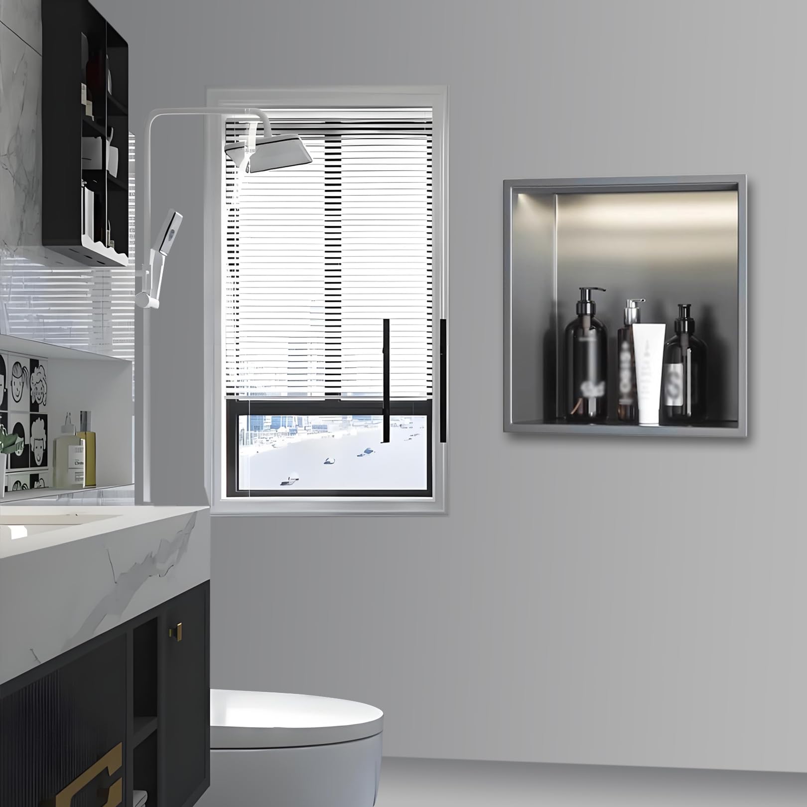Niche de douche LED sans carrelage et anti résidus en inox 304