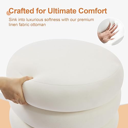 Miniatura 19 de ONEVOG Otomana redonda de almacenamiento, mesa otomana pequeña de 20 pulgadas con tapa extraíble, taburetes de tela de lino suave para sofá, asiento