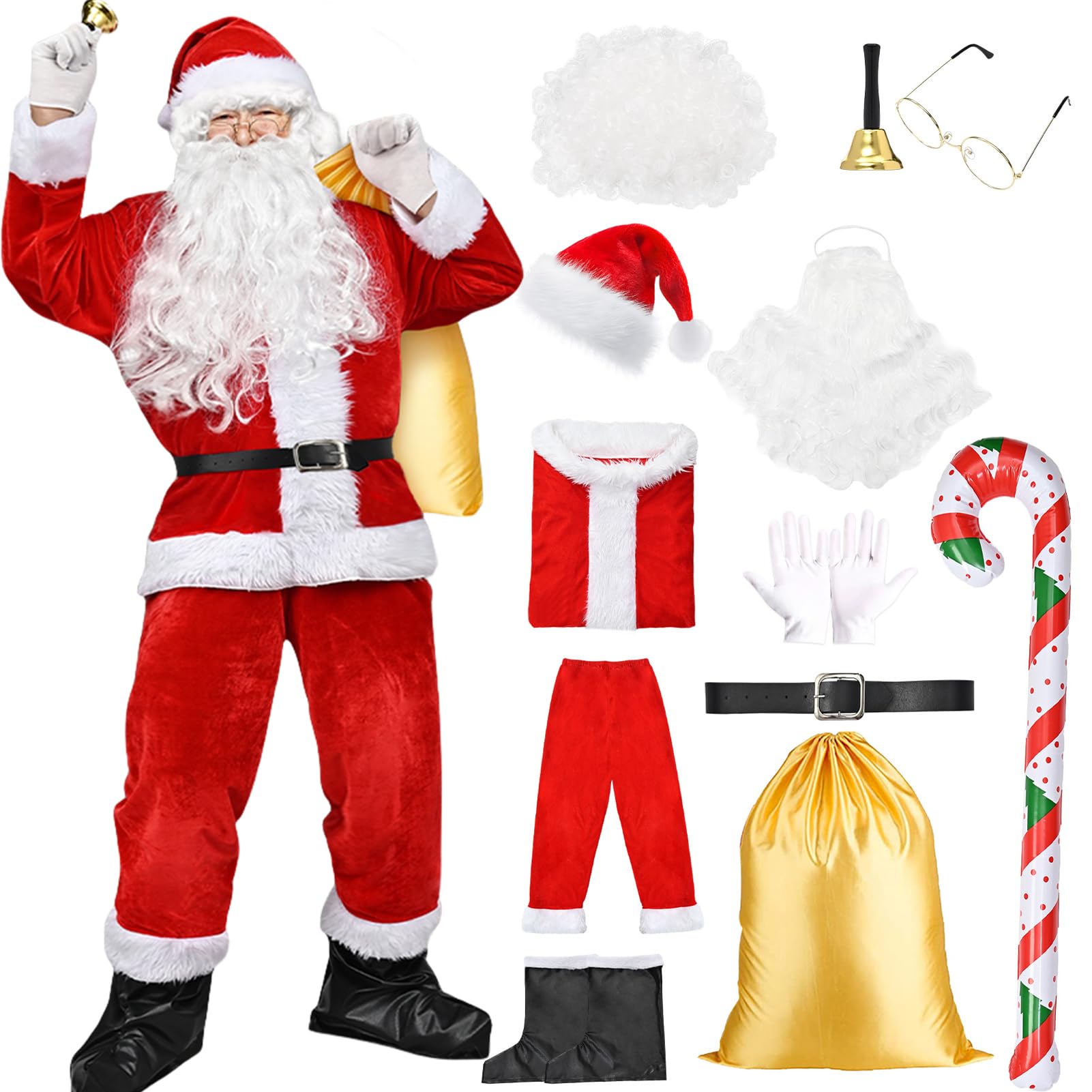 Amycute Santa Claus Costume Men Luxury Santa Suit Adults Santa Fancy Dress Christmas Outfit Plus Sized