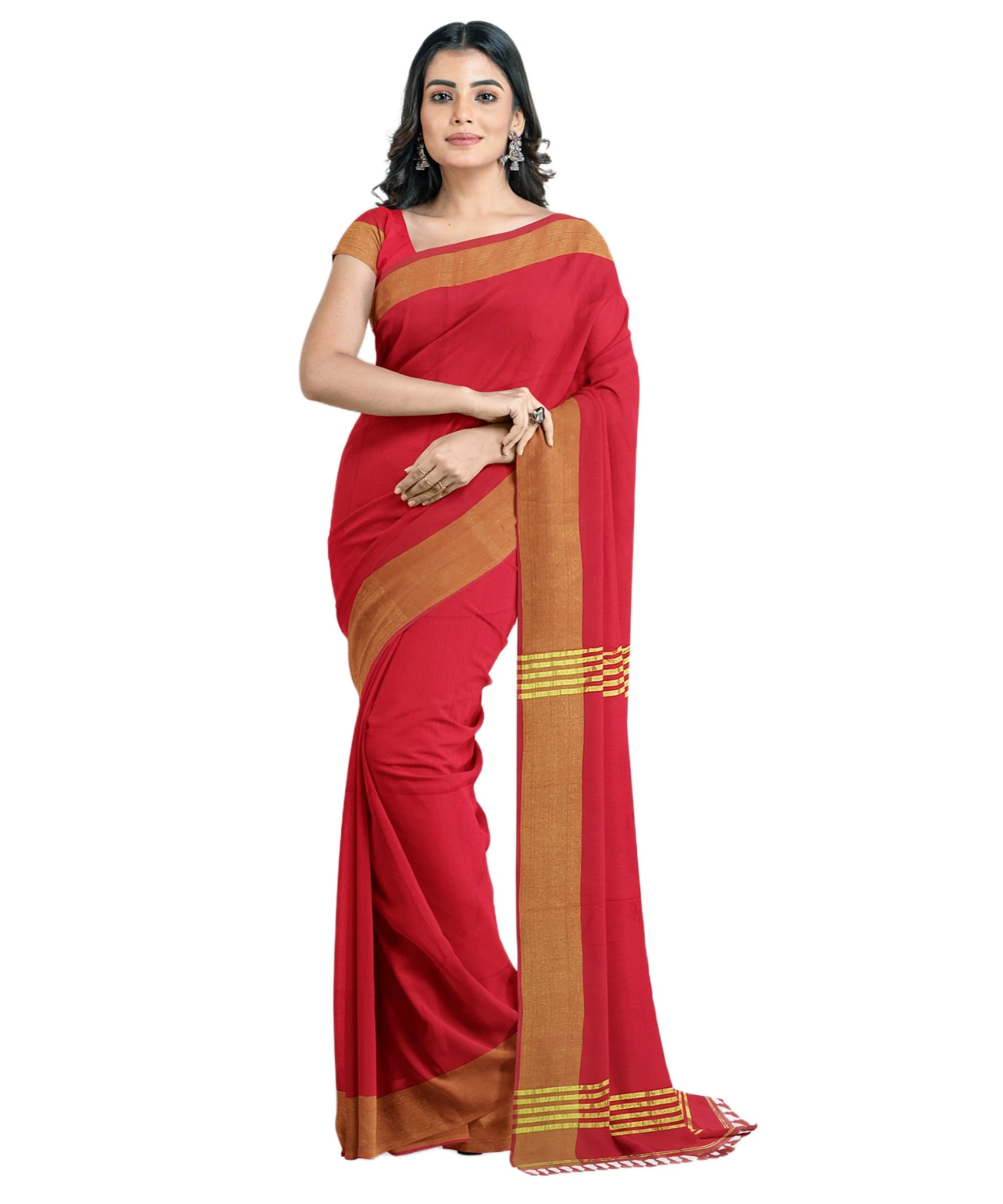 NP SAREE Women's Traditional Handloom Zari Border Cotton Silk Saree With Blous Piece