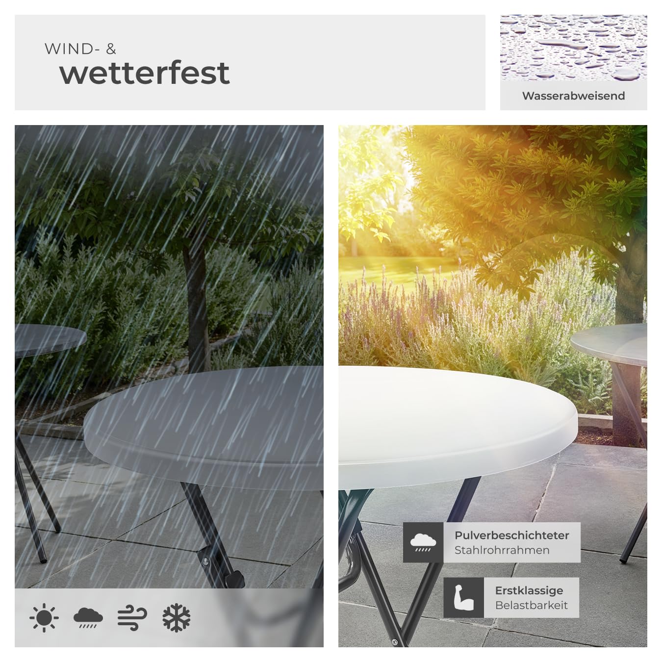 tectake® Stehtisch klappbar, Bistrotisch, Beistelltisch Outdoor, Klapptisch für Outdoor Küche, Stehempfang, Events, Bartisch, Grilltisch, Gartentisch rund, runder Tisch - 110 x 80cm