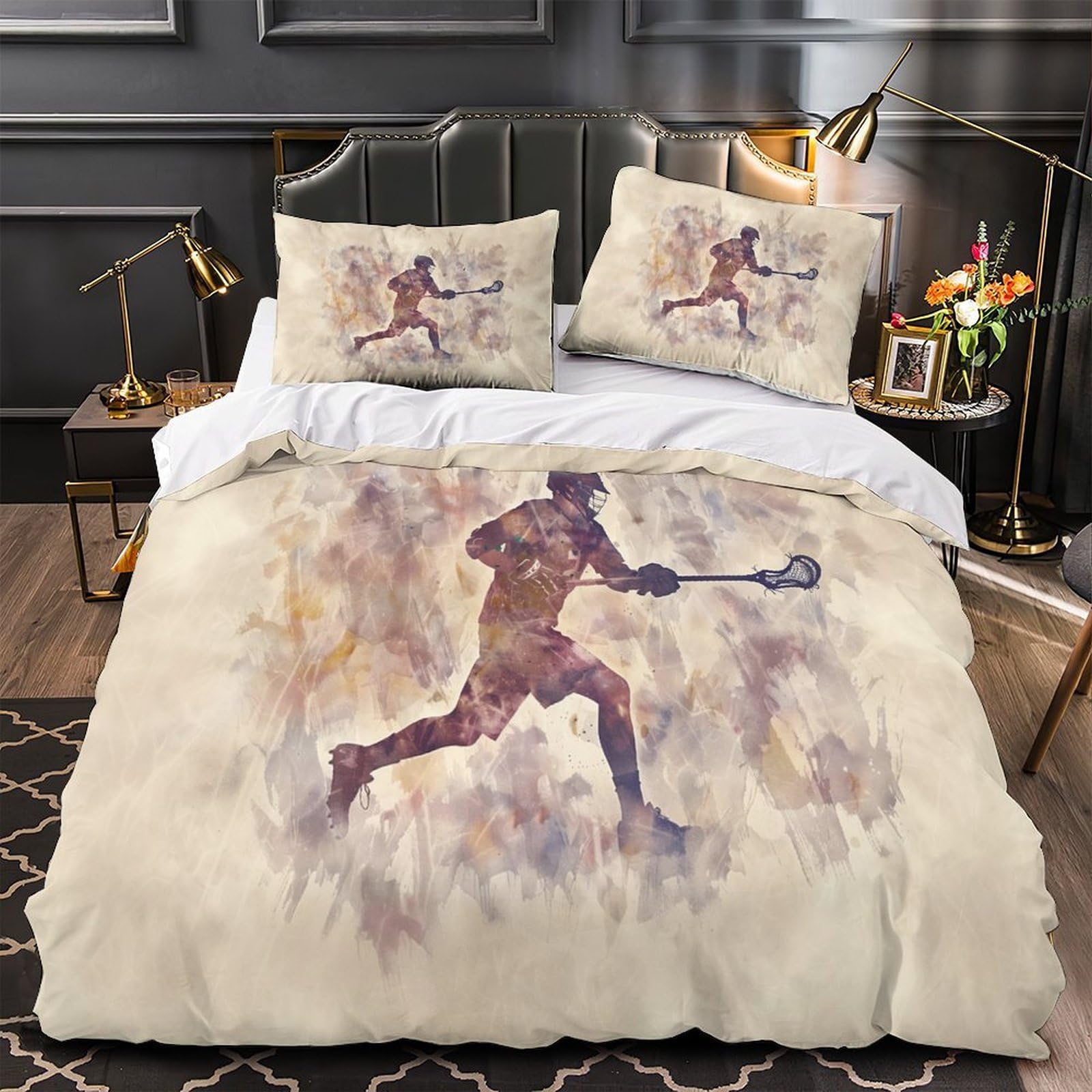 Parure de lit motif joueur de crosse 3D pour une chambre d'adolescent dynamique