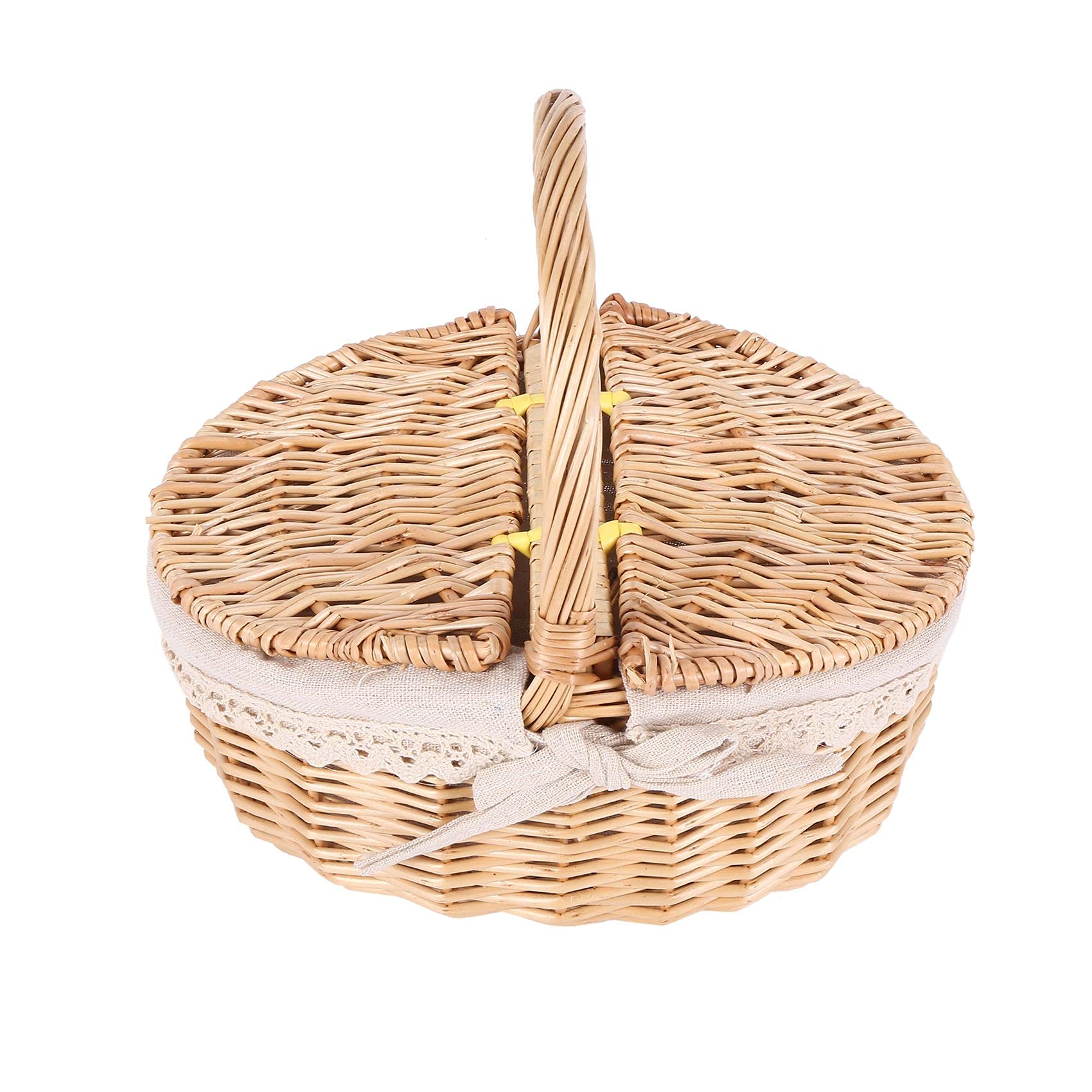 BGFAVCV Handmade Wicker Basket with Handle Wicker Camping Picnic Basket with Double Lids Storage Hamper Basket with Cloth Lining - Image 4