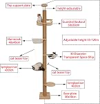 Floor to Ceiling Cat Tree Height (50-120 in) Adjustable Cat Tower 5 Tier Hemp Scratching Post High Cat Tree Sturdy Cat Activity Tree Indoor Outdoor Cat Scratching Post