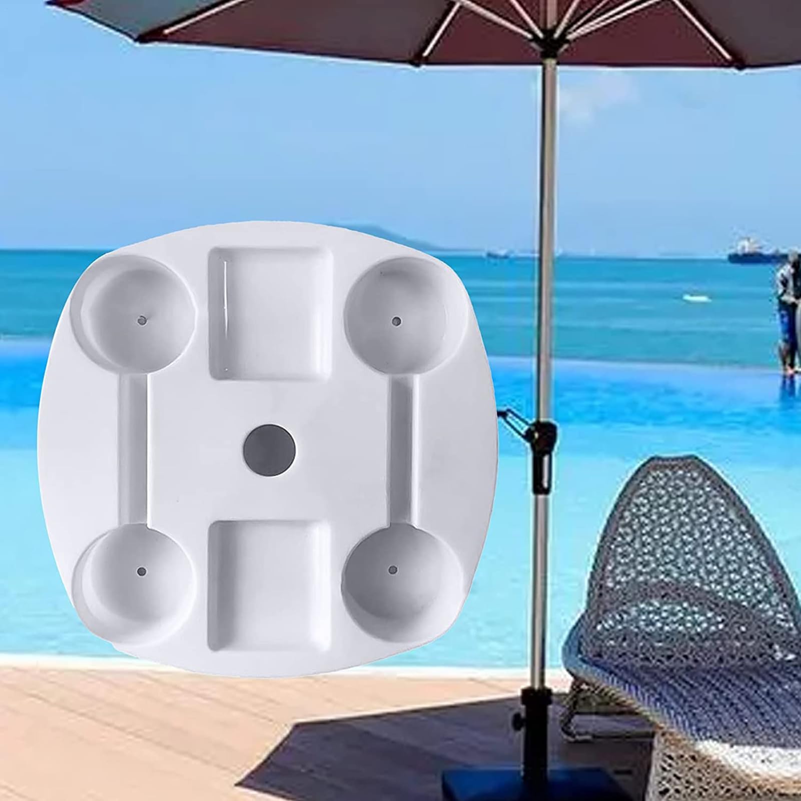 Mesa de sombrilla de playa con soporte extraíble de 14.5 pulgadas, soporte multiusos para tazas, bandeja de alimentos, base de montaje estable, accesorio al aire libre para picnics y camping