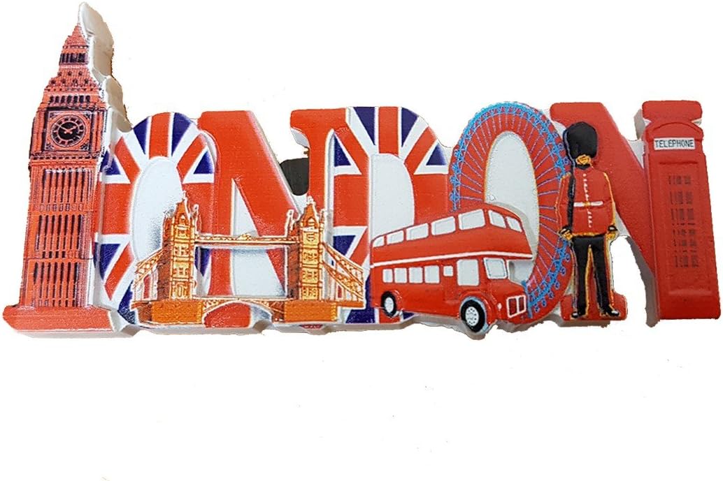 ZAP Products London Word Everything Magnet - Union Jack/British Flag/United Kingdom/Britain/England/Souvenir/Double Decker Bus/Big Ben/Tower Bridge/Eye/Red Telephone Box/Royal Guard