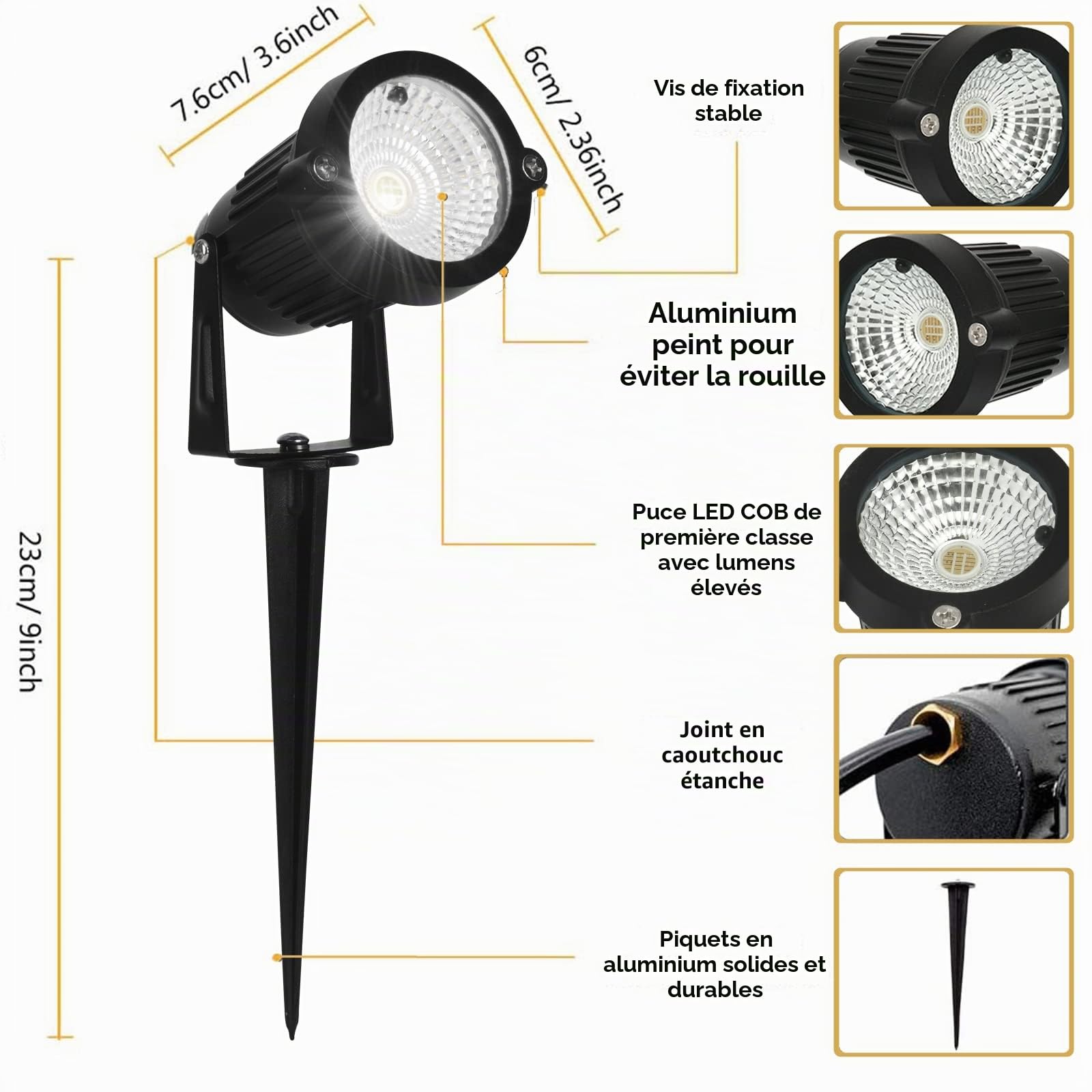 Spot de jardin extérieur alimenté par secteur 12 V DC RGBW LED Éclairage de jardin étanche IP66 LED à changement de couleur pour allée, terrasse, cour, arbre mural