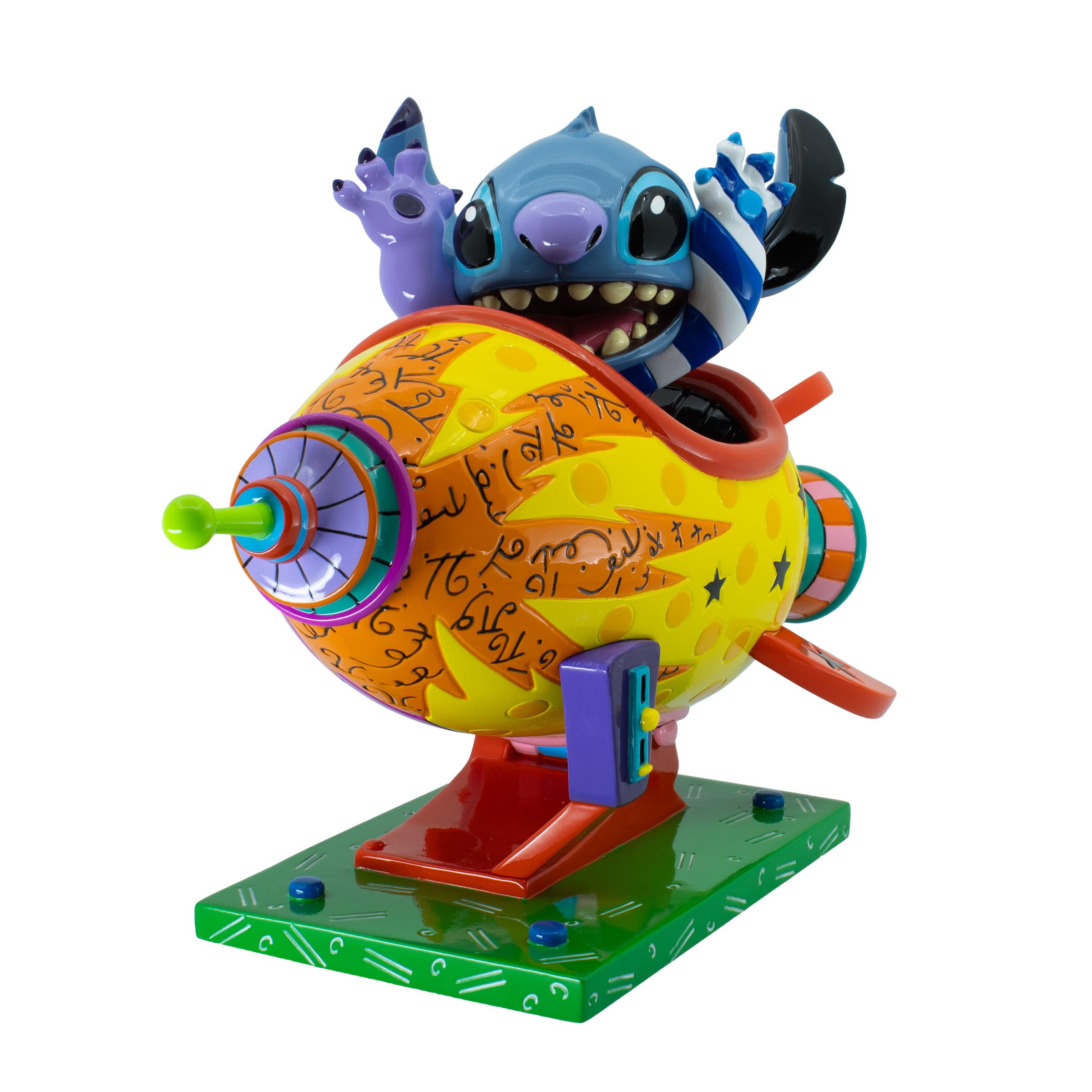 Enesco Disney Britto Stitch Rocket Ship - Statuetta grande da collezione, 16,5 cm, in resina dipinta a mano, scultura spaziale aliena di Romero Britto - stravagante decorazione per la casa e regalo