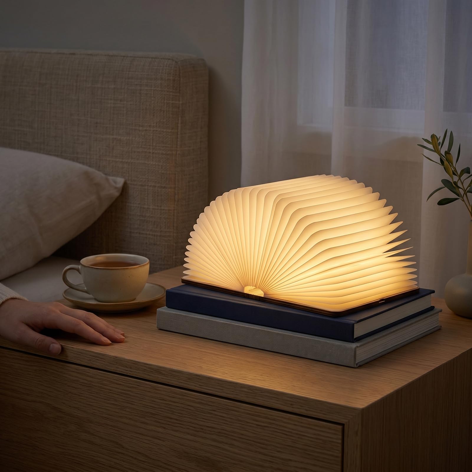 Cryfokt LED Buchlampe Holz Klappdesign Warmweißes Licht for Schlafenszeit