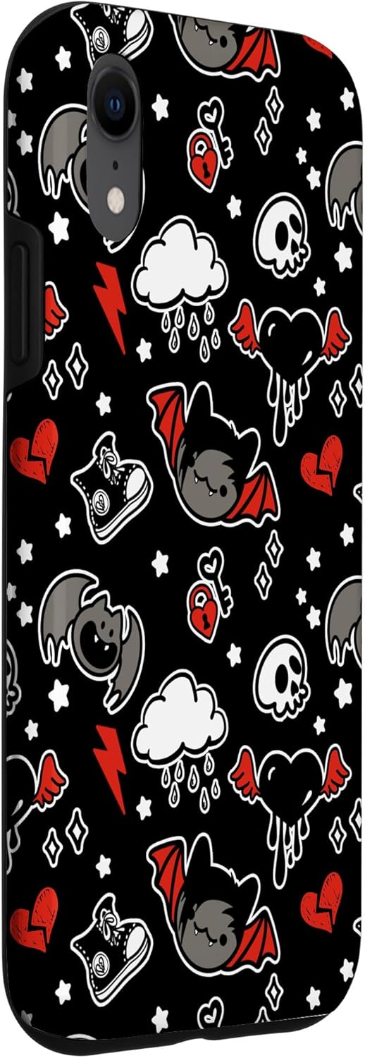 Emo Bat Scene Kid Halloween Chibi Skull Broken Heart Alt Case for iPhone XR