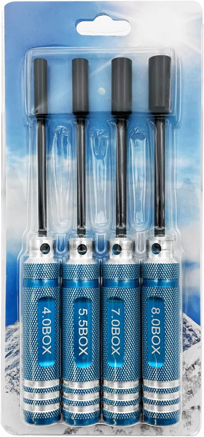 4Pcs Nut Driver Set RC Tool Set Hex Nut Driver for RC Vehicle RC Helicopters FPV Drones Cameras Appliances Repair 4mm 5.5mm 8mm 7mm Nut Driver (blue)