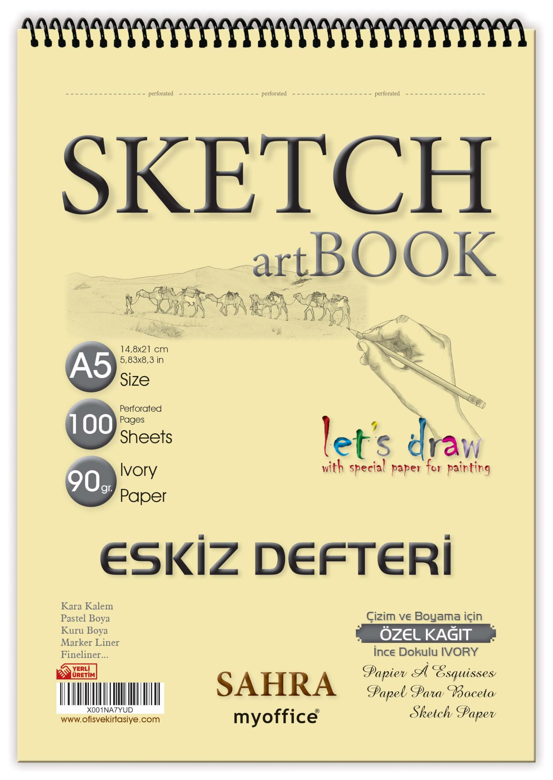 Etika Sahra A5 Eskiz Defteri - 90 gr. 100 yaprak Spiralli Kaliteli Sanatçı Çizim Defteri
